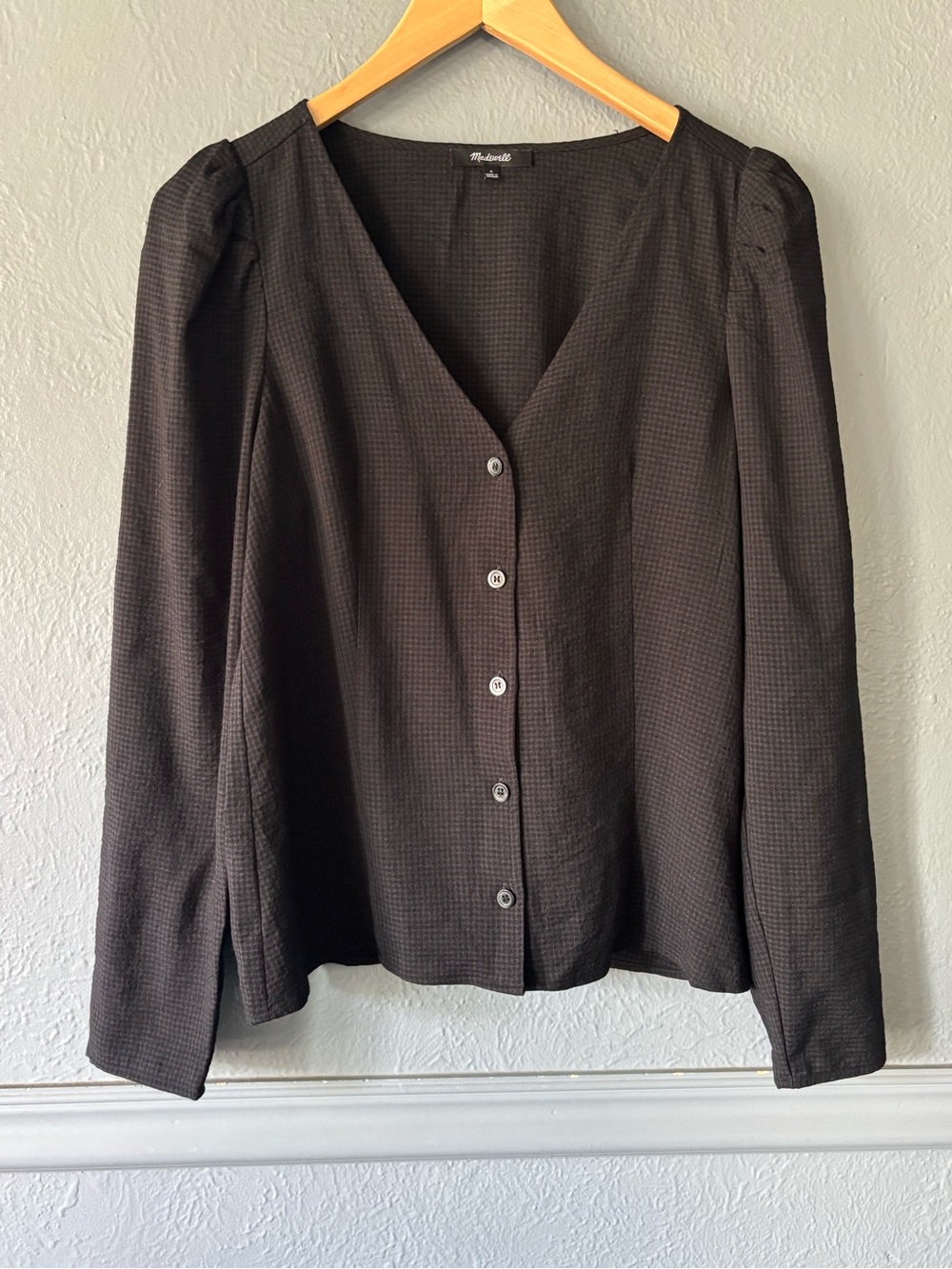 Madewell Textured Puff Sleeve Button Front Blouse Black Size 4